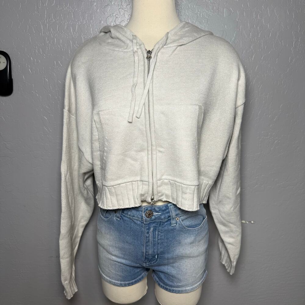 Edikted Russell Knit Hooded Cardigan, Light Grey, XS